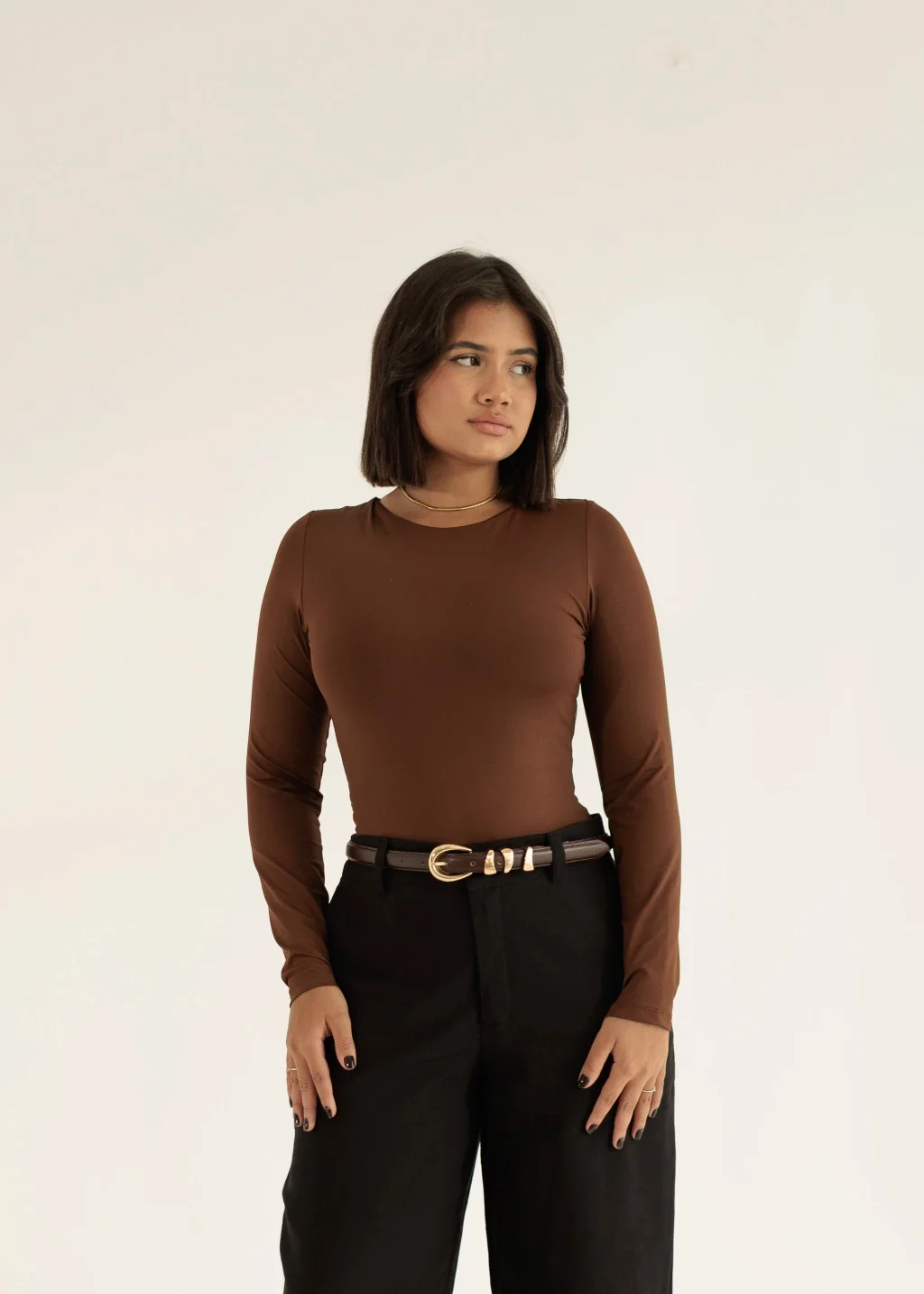 Body Manga Longa Marrom
