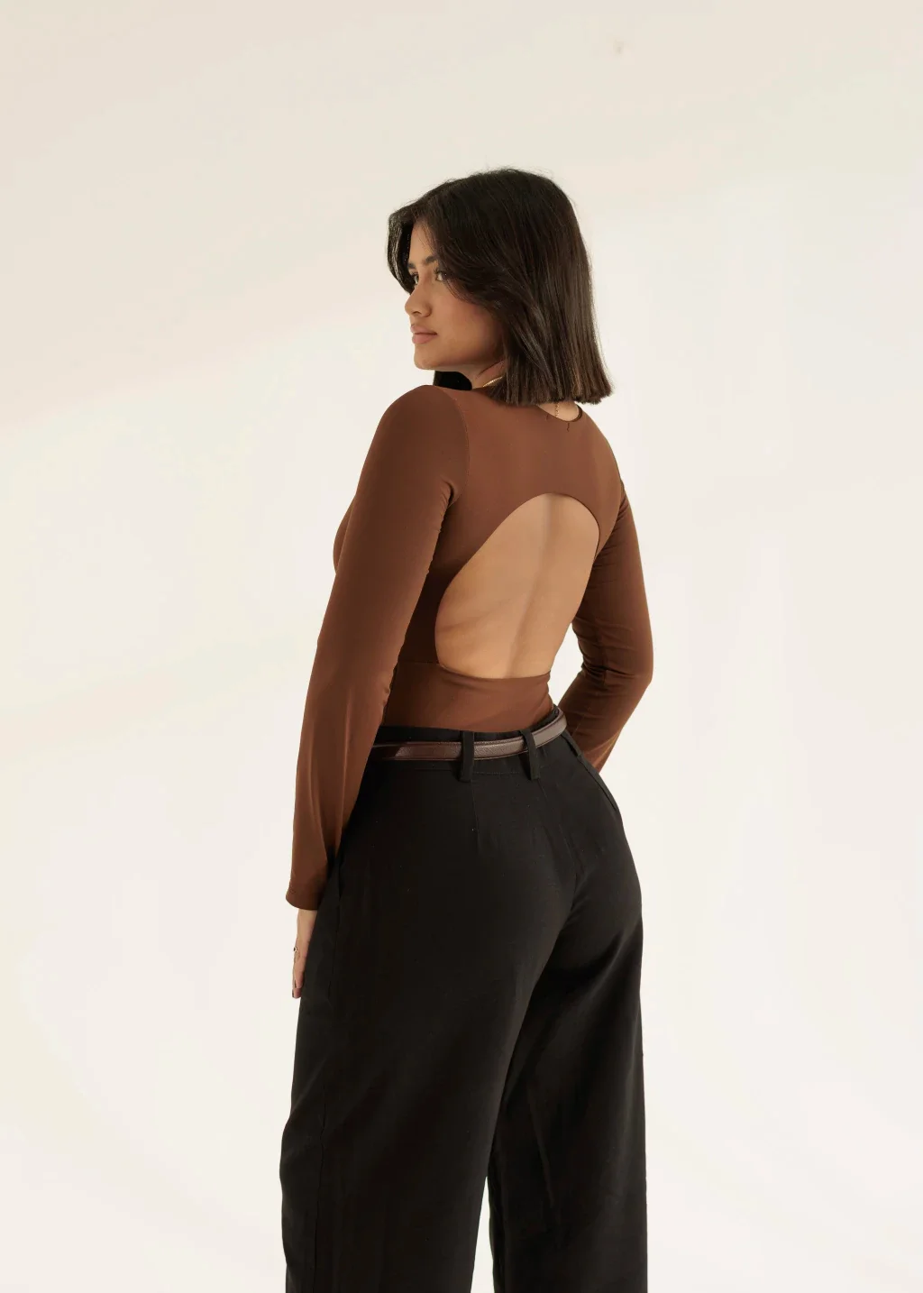 Body Manga Longa Marrom