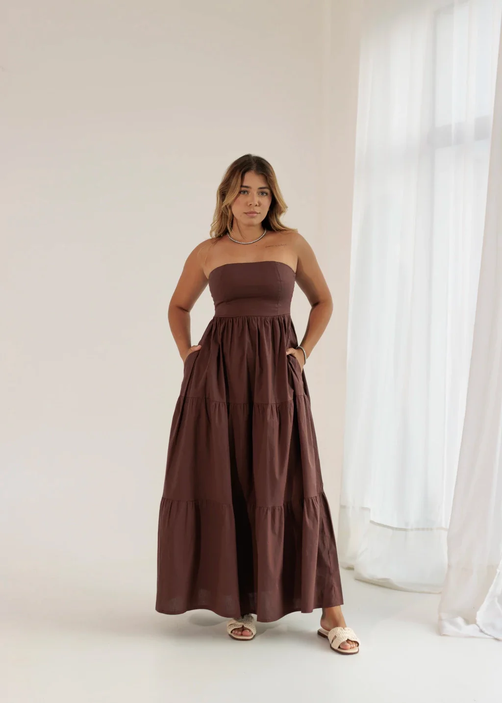 Vestido Tomara que Caia Liz Marrom